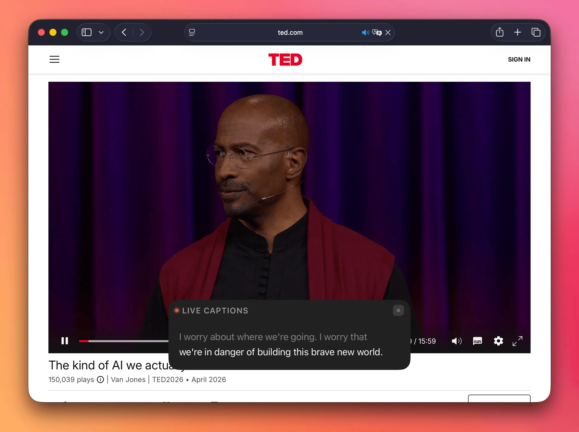 OpenASR live captions window in English